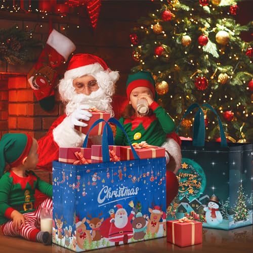 AhfuLife 12 PCS Reusable Christmas Gift Bags with Handles, Assorted Sizes J39716