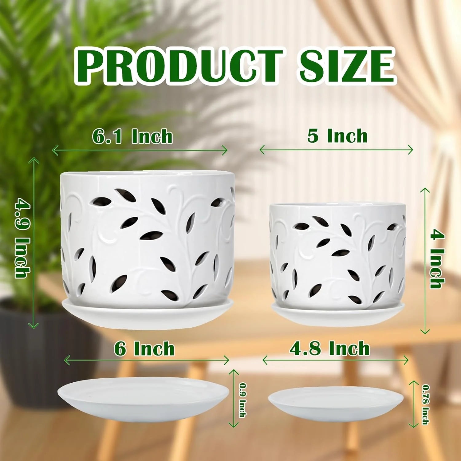 BUYMAX Set of 2 Ceramic Orchid Pots with Saucers, 5 & 6 Inch P238530