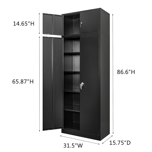 Metal Storage Cabinet 71" White Locking Steel Cabinet with 2 Doors and 5 Shelves U4003