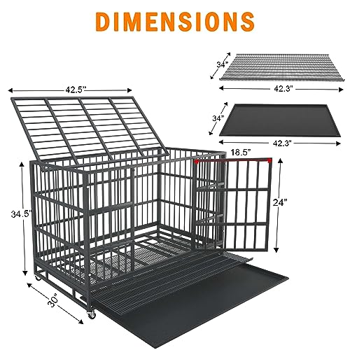 Heavy Duty Dog Crate Cage Kennel for Large Dogs with Removable Trays and Wheels J3652