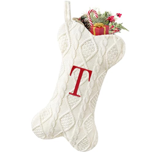 Malier Dog Christmas Stocking with Initials, Letter B, White Large Bone Shape M71542