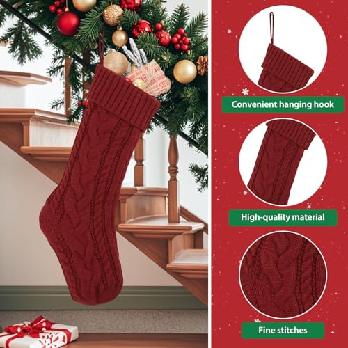 Bone Shaped Dog Christmas Stockings 3 Pack Cable Knit with Name Tag X7669