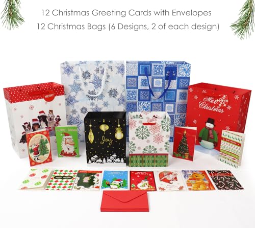 FZOPO Christmas Gift Bags Bulk Set with Handles Assorted Sizes W231