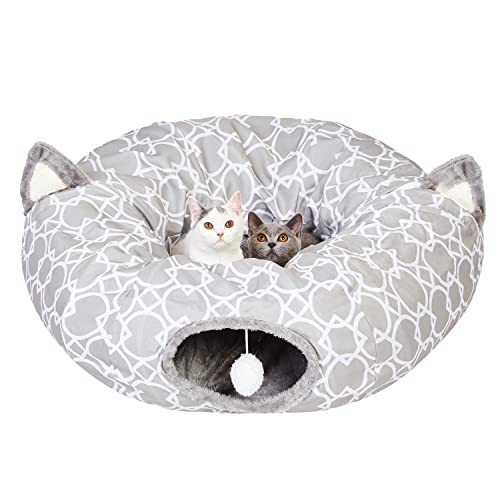 LUCKITTY Geometric Cat Tunnel with Plush Inside, Collapsible with Balls D91078