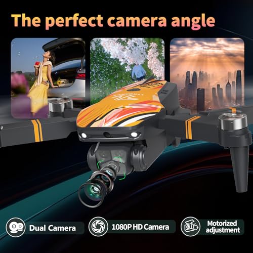 TT19 Foldable 1080P Camera Drone for Adults, Brushless Motor RC Quadcopter, Orange E4143