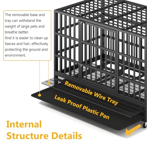 48 Inch Heavy Duty Dog Crate for Large Dogs, Double Door Steel Cage with Removable Tray L544488