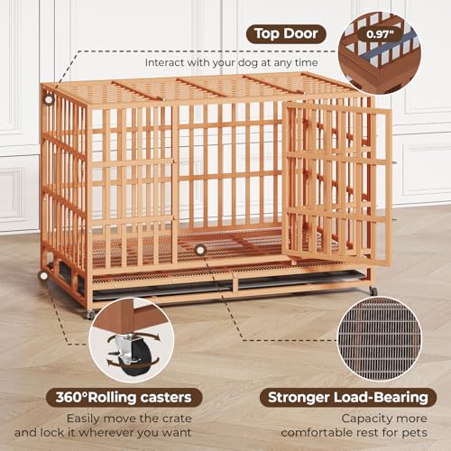 48 Inch Heavy Duty Dog Crate for Large Dogs, Double Door Steel Cage with Removable Tray L544488