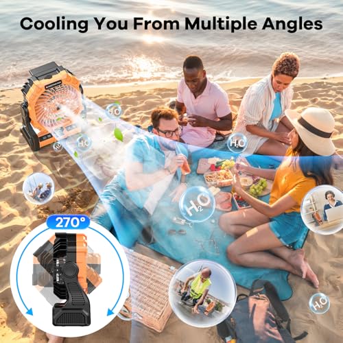 Portable Misting Fan with RGB Lantern, 30000 mAh Rechargeable Camping Fan I36923