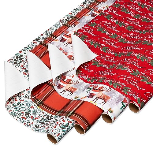 American Greetings Christmas Wrapping Paper Set, Red and Tan Brown, 120 sq ft, 4 Rolls R967653