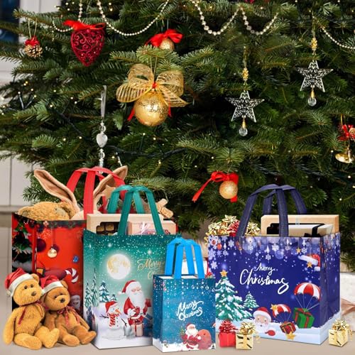 24 Pack Christmas Gift Bags Assorted Sizes Reusable Non-Woven Tote Z5851