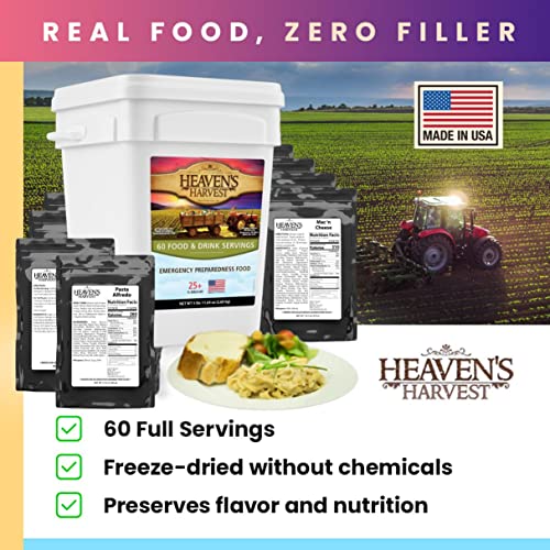Heaven’s Harvest 25-Year Family Food Kit, Freeze Dried Emergency Food Supply in Waterproof Bucket J222