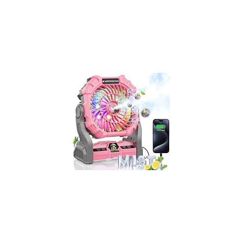 Portable Misting Fan with RGB Lantern, 30000 mAh Rechargeable Camping Fan I36923