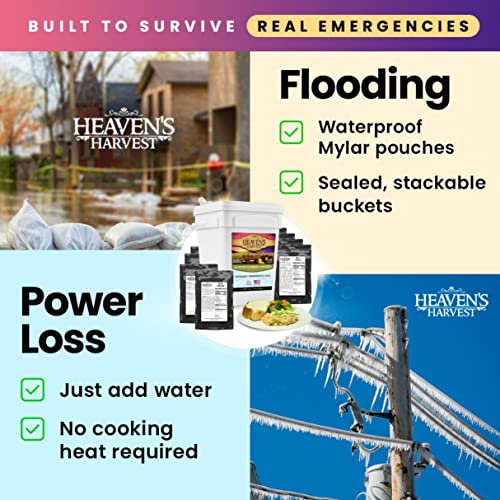 Heaven’s Harvest 25-Year Family Food Kit, Freeze Dried Emergency Food Supply in Waterproof Bucket J222