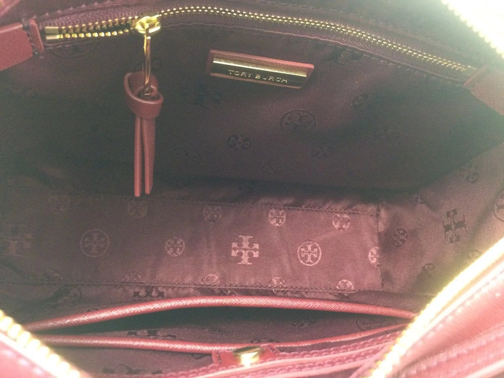 Tory Burch Emerson Small Zip Tote Leather Handbag Imperial Garnet L686590