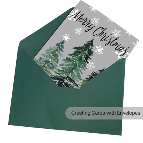 GEEORY Boxed Christmas Greeting Cards 5" x 7" Watercolor Xmas Tree & Snowflake, 24 with Envelopes & Stickers T87529
