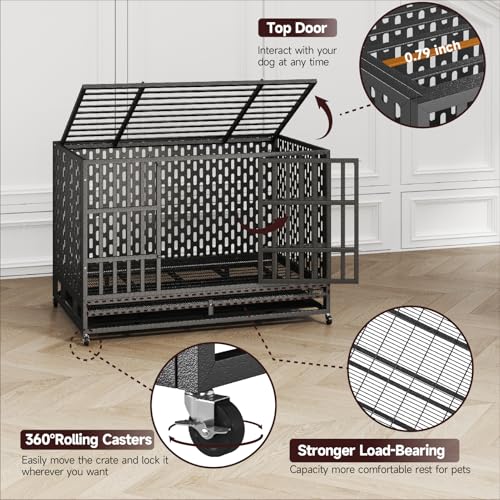 48 Inch Heavy Duty Dog Crate for Large Dogs, Double Door Steel Cage with Removable Tray L544488