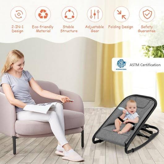Adjustable Baby Bouncer and Rocker, Gray B290