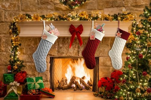 Bone Shaped Dog Christmas Stockings 3 Pack Cable Knit with Name Tag X7669