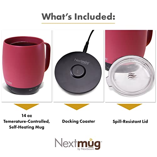 Nextmug Self-Heating Coffee Mug, 14 oz, Burgundy W7807