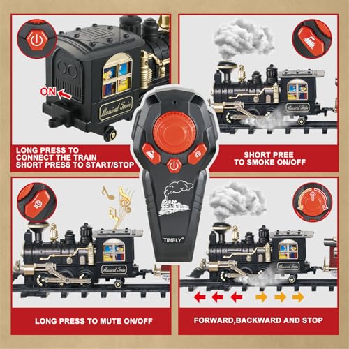 JUQU Christmas Train Set for Kids Ages 3-8 Remote Control Steam Locomotive with Tracks C947409