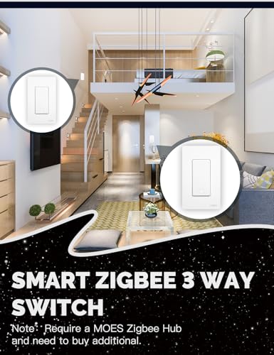 MOES Zigbee 3 Way Double Light Switch, 2 Gang Smart Wall Switch, Neutral Wire Required, Works with Alexa/Google R387067