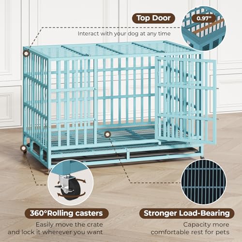 48 Inch Heavy Duty Dog Crate for Large Dogs, Double Door Steel Cage with Removable Tray L544488