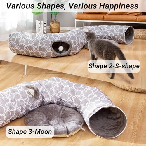 LUCKITTY Geometric Cat Tunnel with Plush Inside, Collapsible with Balls D91078