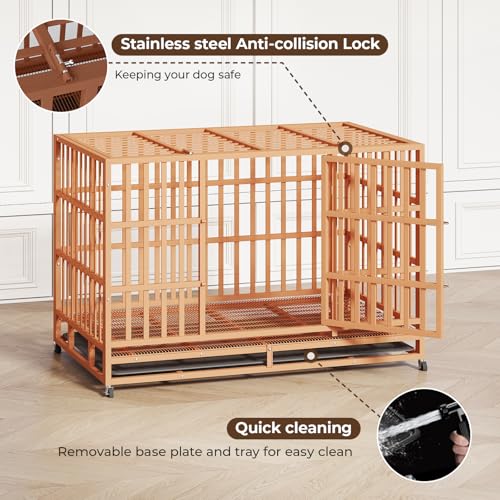 48 Inch Heavy Duty Dog Crate for Large Dogs, Double Door Steel Cage with Removable Tray L544488