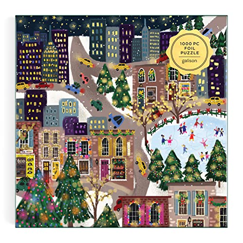 Galison Winter Lights Foil Puzzle, 500 Pieces, 20" x 20" Holiday Jigsaw Puzzle P8985