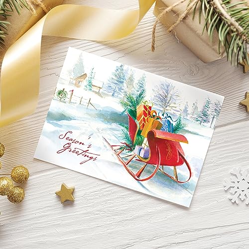 Masterpiece Holiday Greetings Christmas Cards with Snowy Cardinal Wreath, 16 Boxed with Envelopes L381397