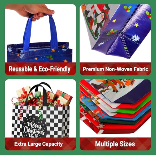 habgp 20 Pack Christmas Gift Bags Assorted Sizes with Handle, Reusable Tote K88379
