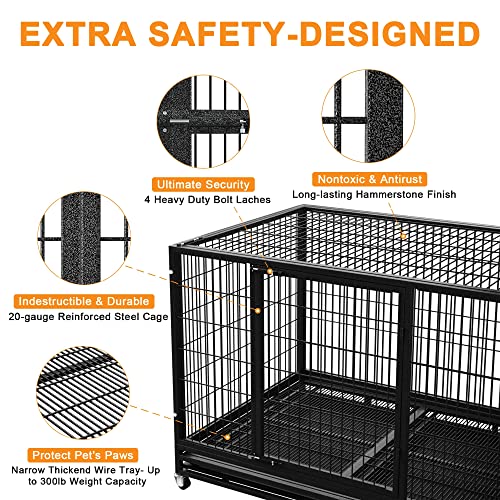 Heavy Duty Dog Crate Cage Kennel for Large Dogs with Removable Trays and Wheels J3652