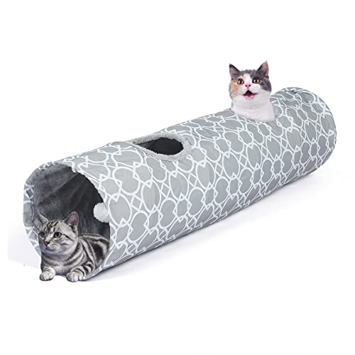 LUCKITTY Geometric Cat Tunnel with Plush Inside, Collapsible with Balls D91078