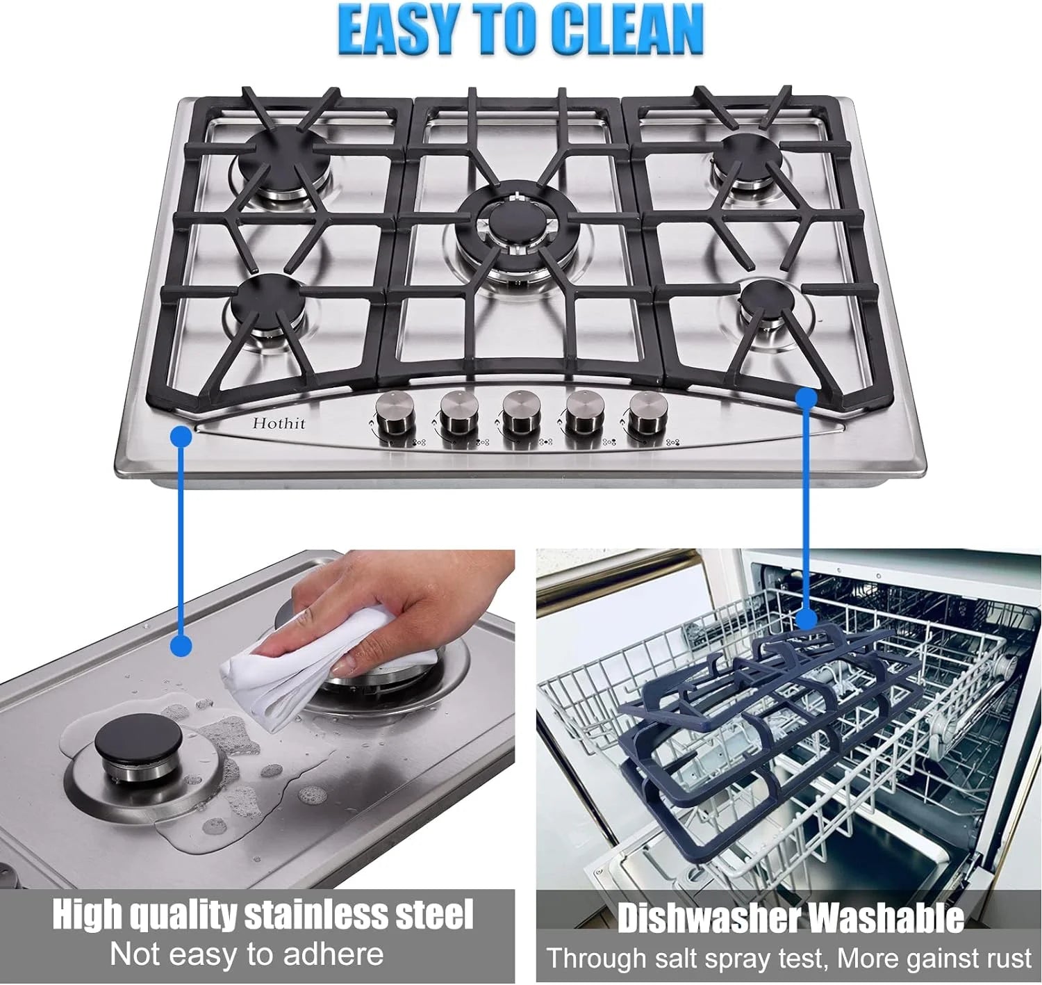 Tabaray Propane Gas Cooktop 30 Inch 5 Burner Stainless Steel Built-in U803611