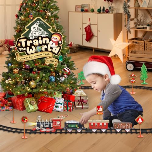 JUQU Christmas Train Set for Kids Ages 3-8, Battery Operated with Lights and Sounds R49536