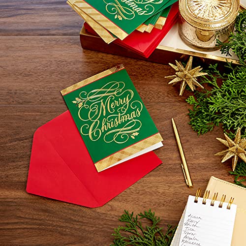 Hallmark Boxed Christmas Cards, Green and Gold (40 Cards with Envelopes) X681435