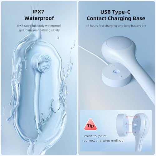 Electric Body Brush Back Scrubber for Shower, Waterproof Dual Handle with 3 Heads X695155