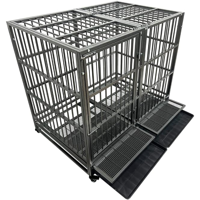 Heavy Duty Dog Crate Cage Kennel for Large Dogs with Removable Trays and Wheels J3652