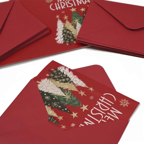 GEEORY Boxed Christmas Greeting Cards 5" x 7" Watercolor Xmas Tree & Snowflake, 24 with Envelopes & Stickers T87529