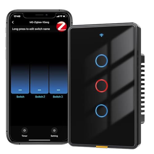 Zigbee Smart Touch Wall Light Switch 3 Gang, No Neutral Wire, Works with Alexa Z88563