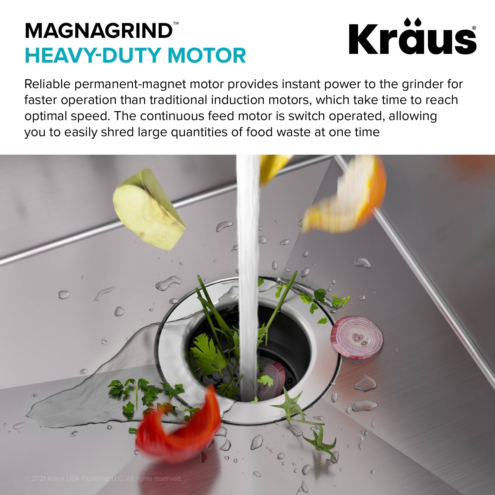 Kraus KWD100-75MBL WasteMate Continuous Feed Garbage Disposal, 0.75 HP Ultra-Quiet N129