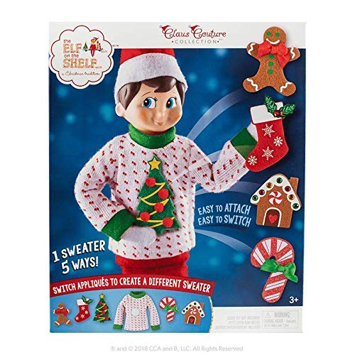 Elf On The Shelf Boy with Ugly Sweater Set - Blue Eyed Boy Elf Doll with 5 Velcro Christmas Accessories Y182