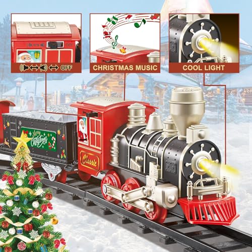 JUQU Christmas Train Set for Kids Ages 3-8, Battery Operated with Lights and Sounds R49536