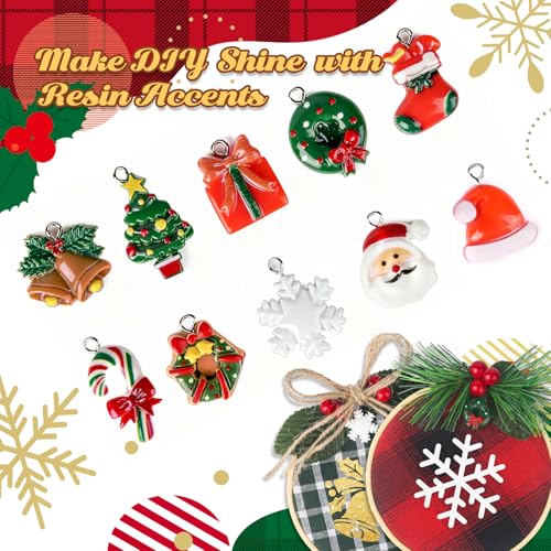 8 Pack DIY Christmas Ornaments Craft Kit with Plaid Fabric Bamboo Hoops Pinecones Berries D112