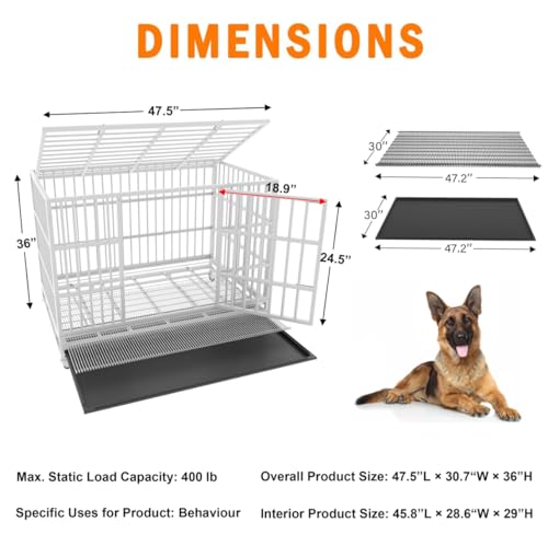 Heavy Duty Dog Crate Cage Kennel for Large Dogs with Removable Trays and Wheels J3652
