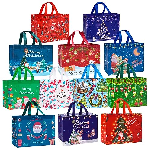 24 Pack Christmas Gift Bags Assorted Sizes with Handle, Non-Woven Reusable Tote I711017