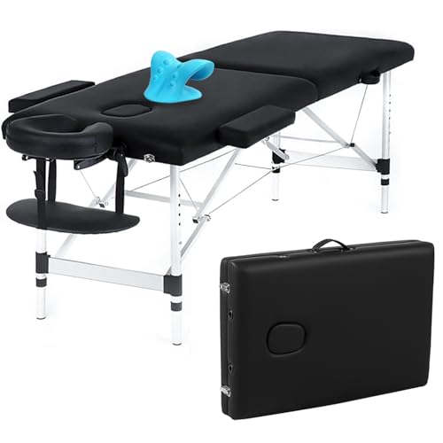 Portable Massage Table 84 Inch with Neck Stretcher, Black Aluminum O188