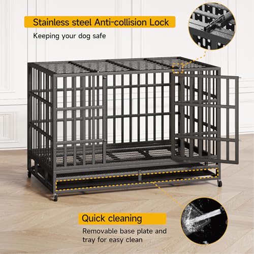 48 Inch Heavy Duty Dog Crate for Large Dogs, Double Door Steel Cage with Removable Tray L544488