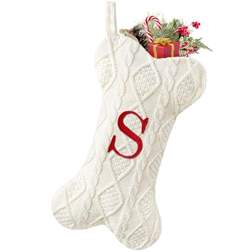 Malier Dog Christmas Stocking with Initials, Letter B, White Large Bone Shape M71542