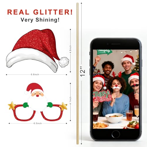 Glitter Christmas Photo Booth Props Set, 30pcs Party Decorations K327